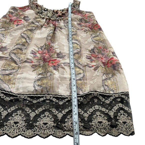 Anna Sui Floral Beaded Lace Trim Jacquard Shift Dress Multicolor 6 Boho Artsy - Picture 14 of 14